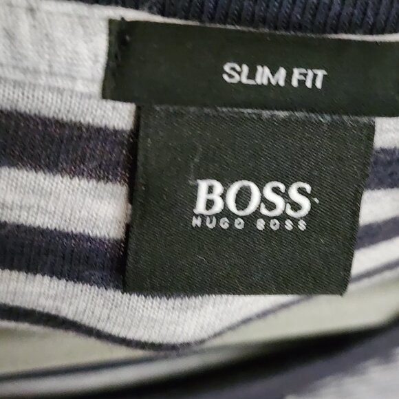 Hugo Boss Gray Stripe Cotton Stretch Slim Fit Skubic Sweatshirt - Picture 4 of 8